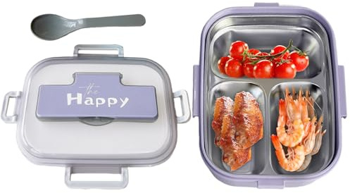 Générique Boîte Repas En Acier Inoxydable, Contenants à Collation en Acier Inoxydable avec Couverts, Boîte Aliments 3 Compartiments Étanche pour École Garderie Pique-nique
