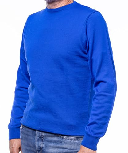 Maglifilo Maglione Uomo 100% Lana Merino, Morbido, Caldo e Traspirante in Maglia Rasata – Girocollo Elegante e Versatile per Ogni Occasione – Idea Regalo con Confezione Inclusa (Blu Cina)