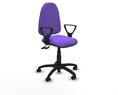 Piqueras y Crespo - Silla de Oficina para Espacios Pequeños Aýna con Brazos Fijos. Equipado con Contacto Permanente de Doble Maneta y Espuma de Corte. con Ruedas de Parqué. Lila