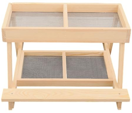 Ahuuen Mesa De Alimentación para Pollos | Mesa De Doble Capa - Alimentador de Gallinero de Madera Hecho a Mano con 4 Rejillas | para Uso En Exterior En Corral Granja Y Jardín