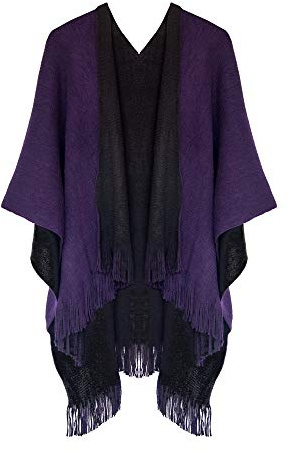 Mayplous Women's Two-Sided Knitted Shawl Oversize Cape Blanket with Tassel - Winter Warm (Black+Purple)