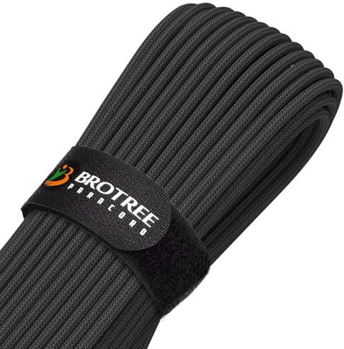 Brotree Paracord 4mm 9 Hebras Cuerda Nylon 30M Tipo III - 280KG MAX | Negro, Cuerda de Paracaídas, 100% Nylon, UV Resistencia, Supervivencia, Al Aire Libre, Bricolaje