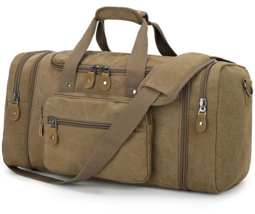 Gonex Canvas Reisetasche 60L Erweiterbar, Weekender Handgepäck | Viele Fächer, Abnehmbarer Schultergurt, Doppelter Reißverschluss, Metallverschluss, Kurztrips, Herren & Damen, Kaffeebraun