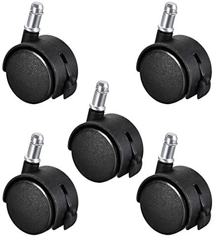 uxcell 2-inch Swivel Casters Nylon Twin Wheel Universal 11mmx22mm Stem Caster Black with Brake, 5pcs