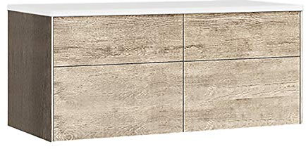 StoneArt Badmöbel Set Mineralguss Waschbecken Waschschale Aufsatzwaschbecken und Unterschrank Waschtisch Einzel- oder Doppelwaschbecken Venice VE-1200pro Eiche hell 120cm