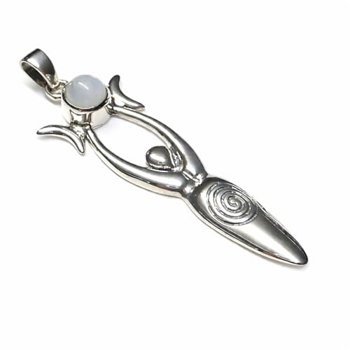 Colgante de plata, colgante de cadena, motivo diosa de la luna, con piedra lunar real, hecho de plata de ley, joyería para damas, símbolo de protección