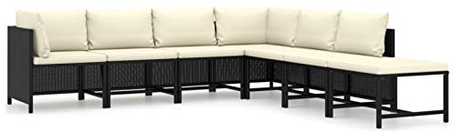 Tidyard 7-TLG. Garten-Lounge-Set mit Kissen & Fußhocker Gartensofa Loungesofa-Set Couchsofa Sitzgruppe Sofagarnitur Garnitur Gartenmöbel für Outdoor Garten Terrasse Poly Rattan Schwarz