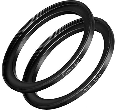 Step Up Ring für Kameralinse, 77 mm bis 82 mm Filter, Adapterring für Objektiv, Premium-Aluminium, 2 Stück | 77-mm-Objektiv auf 82-mm-Filter, hochwertiges Aluminium