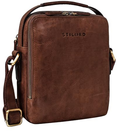 STILORD Bastian Schultertasche Herren Leder Vintage Umhängetasche für Männer Messenger Bag Kleine Herrentasche Handtasche mit Handgriff Cross-Body Bag Echtleder Farbe:Kara - Cognac