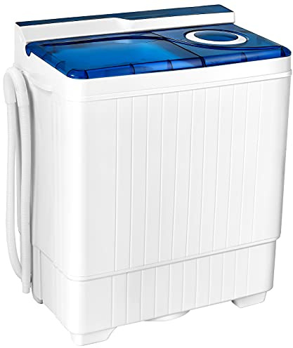 Giantex Washing Machine Semi-automatic, Twin Tub Washer with Spin Dryer, 26lbs Capacity, Built-in Drain Pump, Portable Laundry Washer, Compact Washing Machine for Apartment, Dorm and RV (White+Blue)