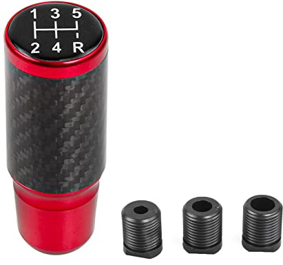 muge racing Schaltknauf, Auto-Schaltknauf, 5 Gänge, universal, Aluminium, mit 3 Adaptern (rot)