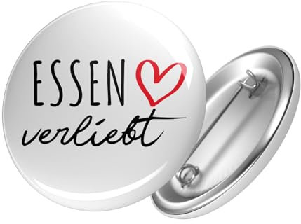Huuraa Button Essen verliebt Ansteckbutton 25mm mit Namen deiner lieblings Stadt Geschenk Idee für Freunde und Familie