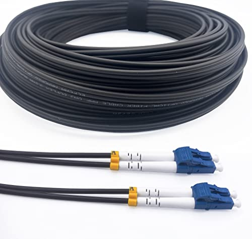 Elfcam® - Câble à Fibre Optique en Acier Blindé pour Extérieur et Intérieur LC/UPC à LC/UPC OS2 Duplex Monomode 9/125μm LSZH,Noir (10M)