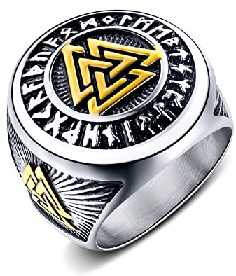 HCMA Nordic Vichingo Odino Triangolo In Acciaio Al Titanio Anelli da Uomo Punk Hip hop Rock Trendy per L'uomo Fidanzato Biker Gioielli Creatività Regalo