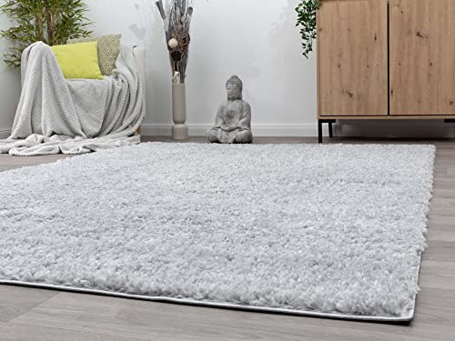 Steffensmeier Hochflor Teppich Vaasa | Shaggy Langflor Teppich | Wohnzimmer, Schlafzimmer, Silber, Größe: 160x230 cm
