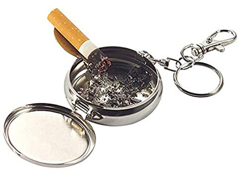 Accrol 2 Stück Tragbarer Taschenaschenbecher Mini Edelstahl Aschenbecher Mit Schlüsselanhänger Runder Silberner Aschenbecher for Den Außenbereich Lustig