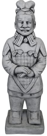 gartendekoparadies.de Terrakotta-Krieger, Steinfigur, 60 cm, 17 kg, Grau | Steinguss, Frostsicher für Aussenbereich, Asiatische Gartendeko