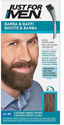 Just For Men Tinte Bigote Y Barba, Elimina Las Canas Para Una Apariencia Más Espesa Y Completa, Con Pincel Aplicador Incluido, Color Castaño Claro Medio, M30
