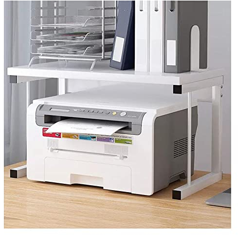 Tischdrucker Ständerhalter, 2-Tier Holz Rustic Drucker Regal Schreibtisch Organizer Aufbewahrungsregal für Faxgerät, Scanner, Dateien, Bücher (Farbe : Weiß, Größe : 54x35x36cm)