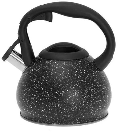 Luckyberg Moderne Wasserkessel Induktion Pfeifkessel aus Edelstahl, Kleiner Teekessel für alle Kochplatten, Flötenkessel, Wasserkocher für Tee Kaffee, ca 1,2 L, (schwarz Marmor)