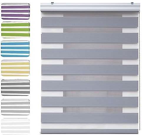 Lamellenvorhang 40 x 200 cm Doppeltes Tuch, Schutz der Privatsphäre Vertikaljalousie für Schlafzimmer Montage-Teile inklusive für Schlafzimmer, Wohnzimmer, Hellgrau