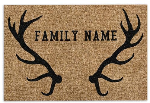 MIAOMANSENSTORE fußmatte innen außen fussmatte Personalisierte Jagd-Fußmatte, Hirschjagd-Wald-Hirschhorn-braune Willkommens-Fußmatte deko Wohnzimmer