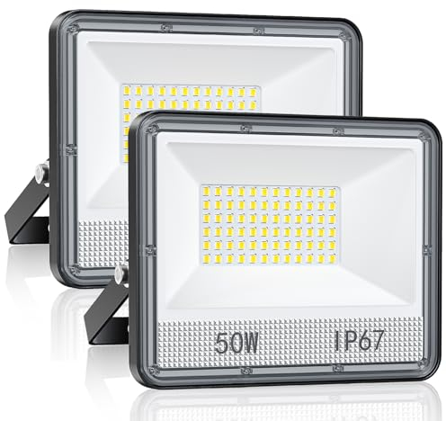 VRTOGTHE Projecteur Exterieur LED 50W - 2 PACK 5000LM 7000k Blanc Froid Spot LED Extérieur, IP67 Étanche Eclairage Exterieur pour Usines, Ateliers, Terrains, Garages