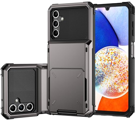 Draamvol for Samsung Galaxy A14 4G Case with Card Holder Slots Armor Shockproof Flip Wallet Case Hard PU Back Soft TPU Inner Bumper Cover for Samsung Galaxy A14 4G Phone Case, Grey