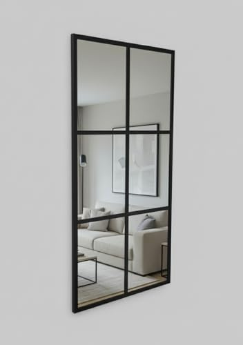 THEROSE Espejo Ventana Industrial, Espejo Salon Decorativo Pared Cuerpo Entero Aluminio, 120 x 60 cm (Negro)