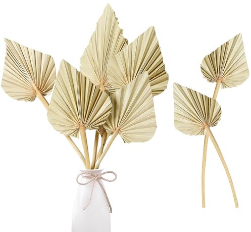 Sggvecsy Hojas de palma secas bohemias, 10 piezas de 14.2 pulgadas, pequeñas hojas de palma secas naturales para ramo de flores bohemias, bodas, fiestas en casa, cocina (10 piezas, naturales)