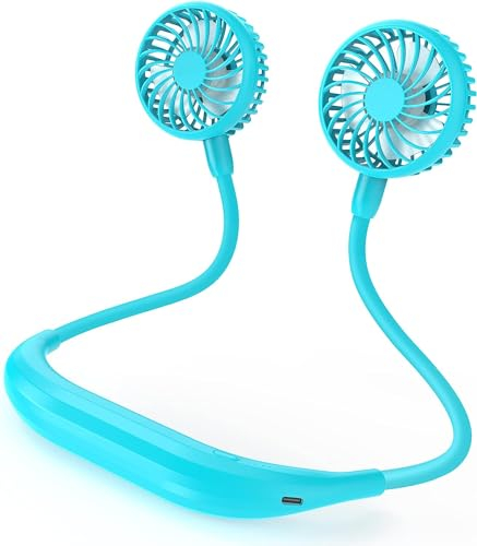 KITWLEMEN Tragbare Ventilator Halsventilator 2600mAh Wiederaufladbarer Nackenventilator mit 3 Geschwindigkeiten USB Ventilator für Outdoor Reisen Garten Arbeit Zuhaus