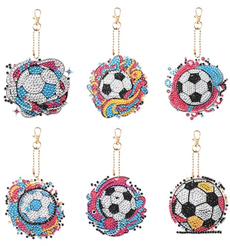 FIHODONE Förpackning med 6 diamantmålning fotbollsnycklar, gör-det-själv-kit för män, kvinnor och barn, modern stil, unisex, akryl, icke-vikbar