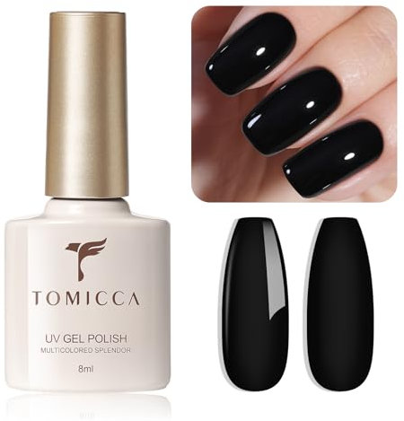 TOMICCA Gel Nail Polish - Jet Black Soak Off UV/LED Gel Polish, High Gloss Chip Resistant Manicure for Salon & Home DIY | Long Lasting Black Nail Varnish 8ml