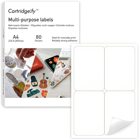 Cartridgeify Universal Etiketten, 96 x 140 mm, 80 Blatt, 4 pro A4-Blatt, 320 Stück, selbstklebend, bedruckbar, matt, blanko Papier Klebeetiketten Aufkleber, weiß,Versand-Aufkleber zum Bedrucken