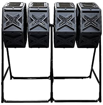 WTTTTW 74 Gallon Large Outdoor Composting Bins, Outdoor Compost Bin, Four Chamber Tumbling Composting Bin, Tumbler Rotating Batch Composter Bin for Garden Kitchen Yard, Black