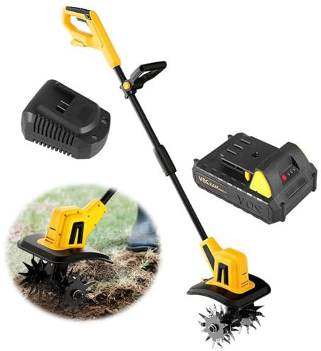 270rpm Cordless Rotavator Hand Rototiller, Electric Tiller Cultivators + 2ah Battery Powered, Electric Tiller Garden Cultivator (22cm Working Width/16cm Tilling Depth)