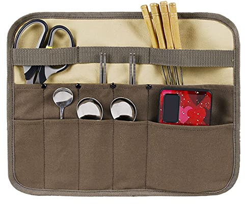 HAOHIZE Camping-Besteck-Rolltasche, silberne Aufbewahrungstaschen, Besteck-Utensilientasche, Messer-Rolltasche, Kochgeschirr-Set, tragbar, zum Aufhängen, aus Segeltuch, zur