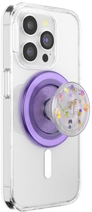PopSockets PopGrip for MagSafe, Magnetic Phone Grip & Stand, Swappable Top, Secure Grip for iPhone MagSafe Cases, Kickstand for Hands-Free Viewing, Wireless Charging Compatible - Purple Fields
