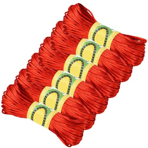CABODYALS 120 m 6 paquetes 2mm Cordón Rojo de Cola de Rata Satén Suave Cordón de Seda Poliéster Sólido Kumihimo Hilo Coreano Redondo A Granel para Coser Hacer Joyas Pulseras Abalorios Manualidades Col