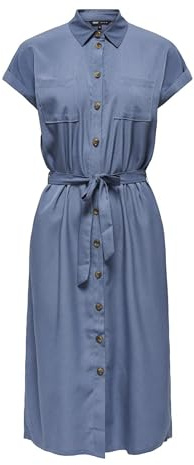 ONLY Damen Onlhannover S/S Shirt Dress Noos WVN Blusenkleid Mit Bindegürtel, Vintage Indigo, 46