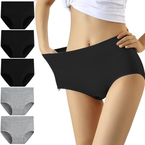 YouShow Women's Knickers High Waist Cotton Underwear for Women Ladies Full Briefs Pant Multiple Colors and Sizes 5 Pack