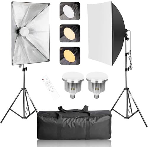 EMART Softbox Set Photo Studio, 50 x 70cm Dimmable LED Softbox Lighting Kit, 85W 3000-6000K Soft Box Lights Set for YouTube Video, Photography, Studio Portraits, Live Streaming