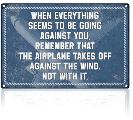 Doodlream Blechschild Flugzeug Wanddeko Flugzeug StKunstet Gegen den Wind Motivierendes Zitat Luftfahrt-Enthusiast Militärischer Fan Geschenk für Männer Poster Zuhause Zimmer Mann Höhle Bar