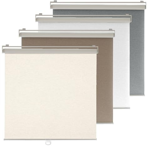 Ajadeblind Cordless Roller Shades Blackout Blinds for Indoor Windows - Jacquard Linen Look Thermal UV Blocking Pull Down Shades, Room Darkening for Bedroom, Office, Home (Linen Beige, 23x72)