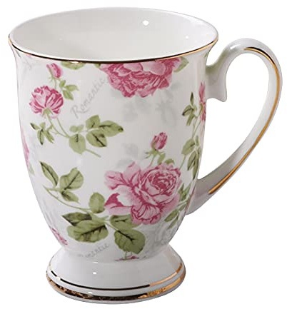 YNPQTDS Tazas de porcelana de hueso de 300 ml, diseño floral, tazas de porcelana fina, taza de desayuno clásica, taza de té de estilo europeo, taza de de porcelana china de hueso de camelia con