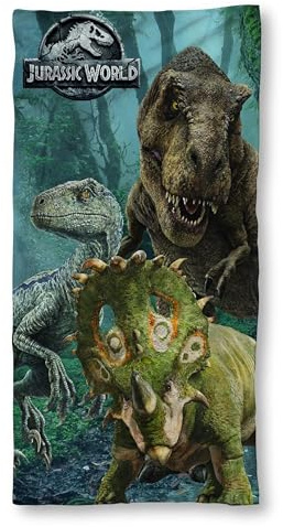 SkyBrands Jurassic World Kinder Duschtuch 70x140 cm - 100% Baumwolle Badetuch - Weich & Atmungsaktiv - Ideal für Strand, Pool & Badezimmer - Dino-Motiv für Jungen & Mädchen