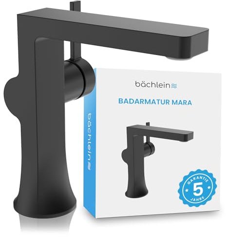 Bächlein Badarmatur Mara in modernem Design, Einhebelmischer mit langlebiger Keramikkartusche und Montage-Set, Bad Wasserhahn Schwarz Matt