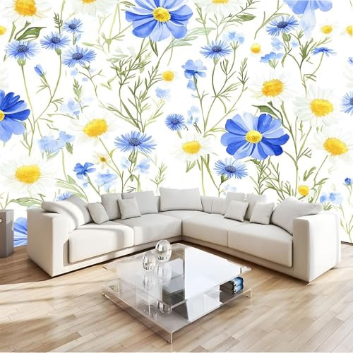 Verde Carta Da Parati 3D Fiori Selvatici Acquerellati Semplice Poster Decorazione Da Muro Gigante Murale 200 X 140 Cm Per Soggiorno Camera De Letto Sala Ufficio