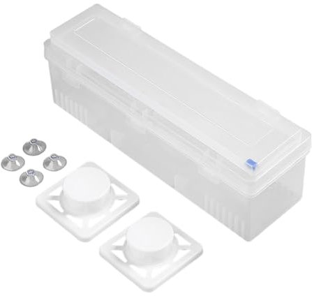 Dispensador de película Cling - Soporte de film recargable con empujador de corte, dispensador de láminas reutilizable, cortador de láminas antideslizante para el hogar con riel deslizante para cocina