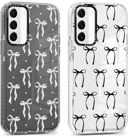 Xylota 2 x Fodral för Samsung Galaxy S22 5G 6,1 tum, Transparent Aesthetisk Design Rosett Flickor Kvinnor Fodral, Mjuk Ultratunn Silikon TPU Stötsäker Skyddshölje för Samsung S22, Bow 02
